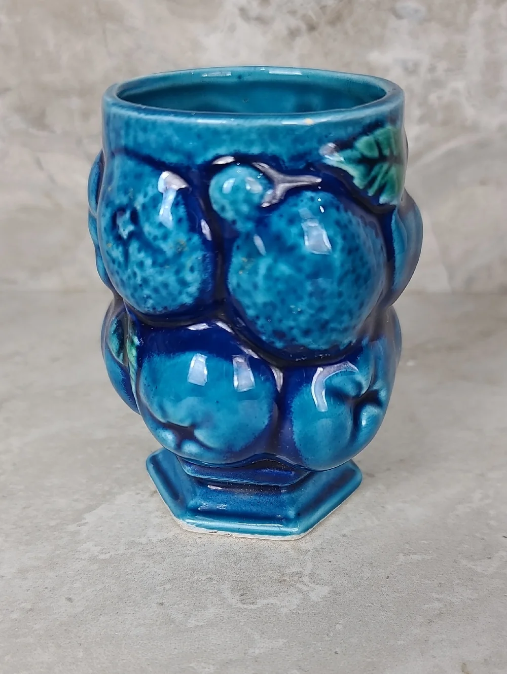 Vtg Inarco Mood Indigo Blue Glazed Fruit Mug Inarco Japan Blue Ceramic Cup Vase - Picture 3 of 14